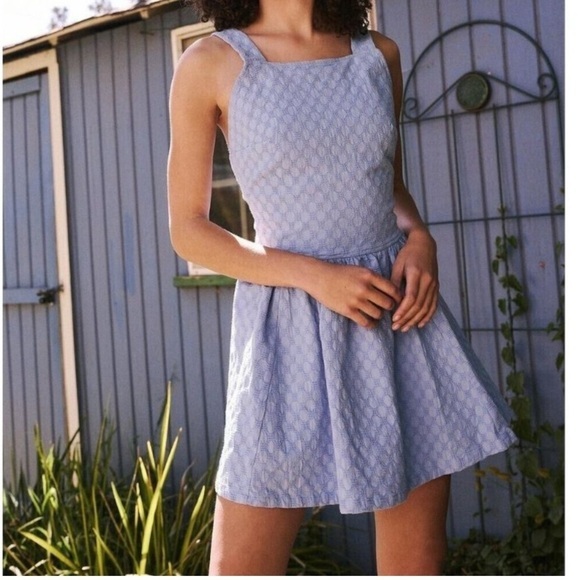 FREE PEOPLE Blue Free-Est Va Va Volume Mini Dress‎ Feminine Open Back - Picture 1 of 10